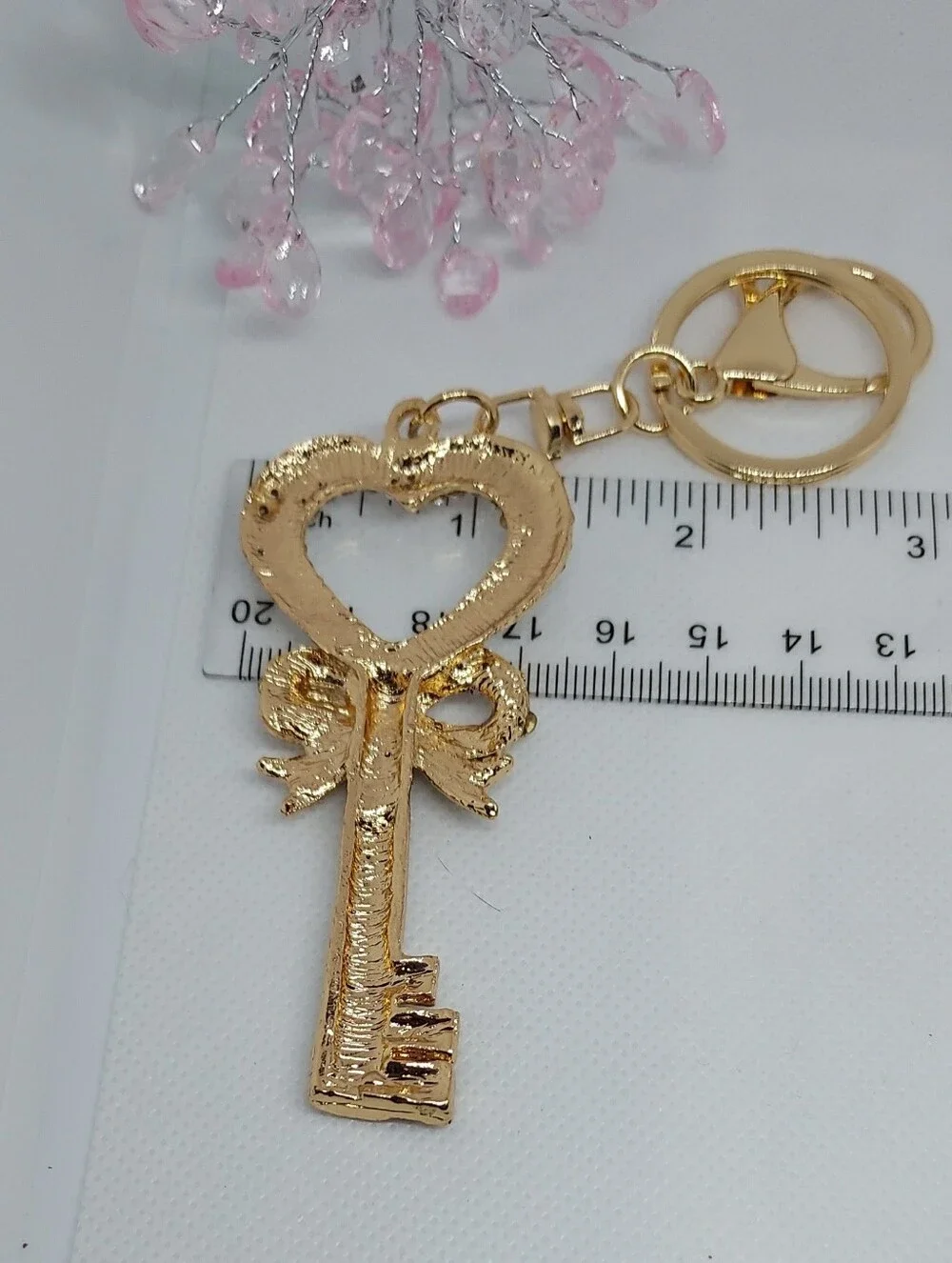 Keychain Reinstone Heart & Key NWT